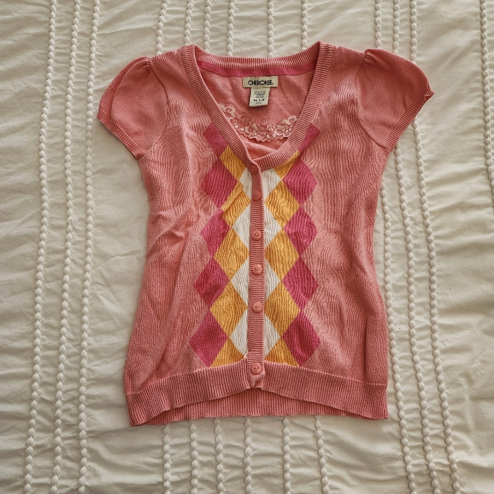 Y2K Kidcore Pink and Yellow Button Down Shirt
